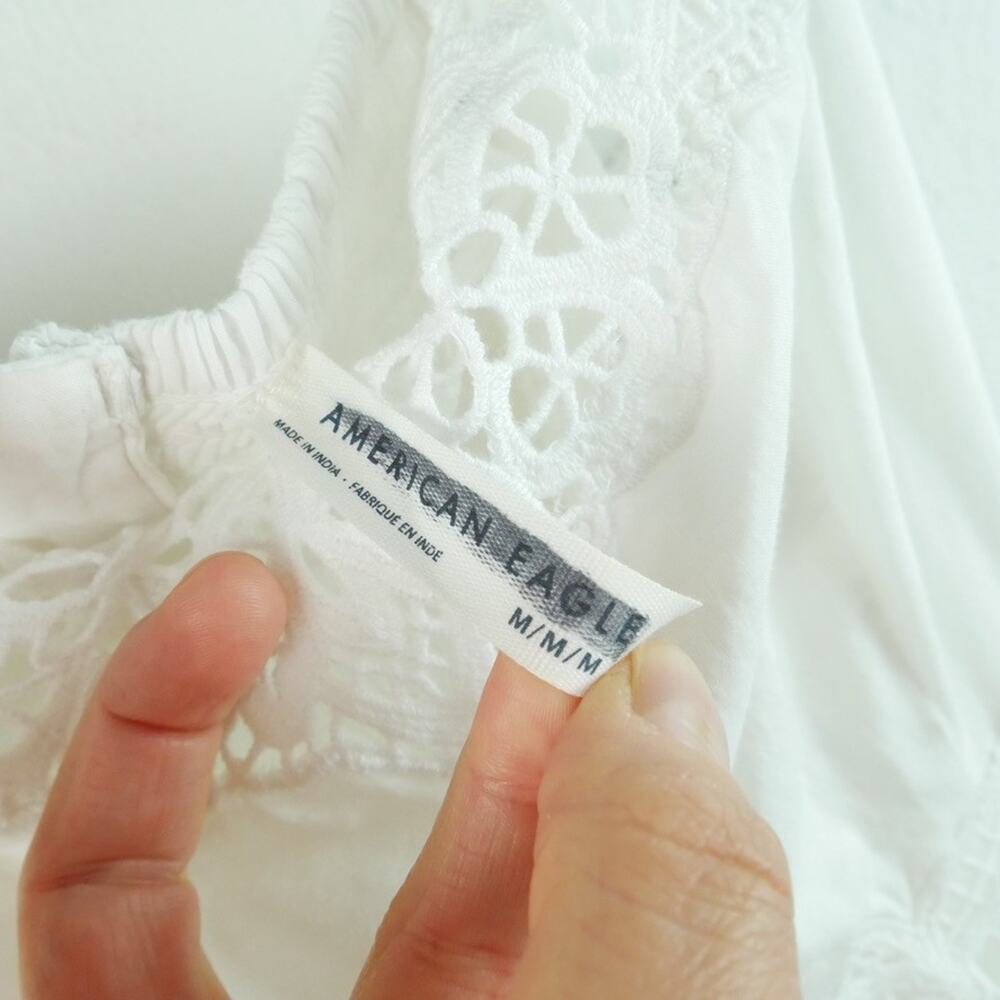 American Eagle White Lace Maxi Dress Medium Coastal Cottagecore Boho Smocked - Picture 2 of 8